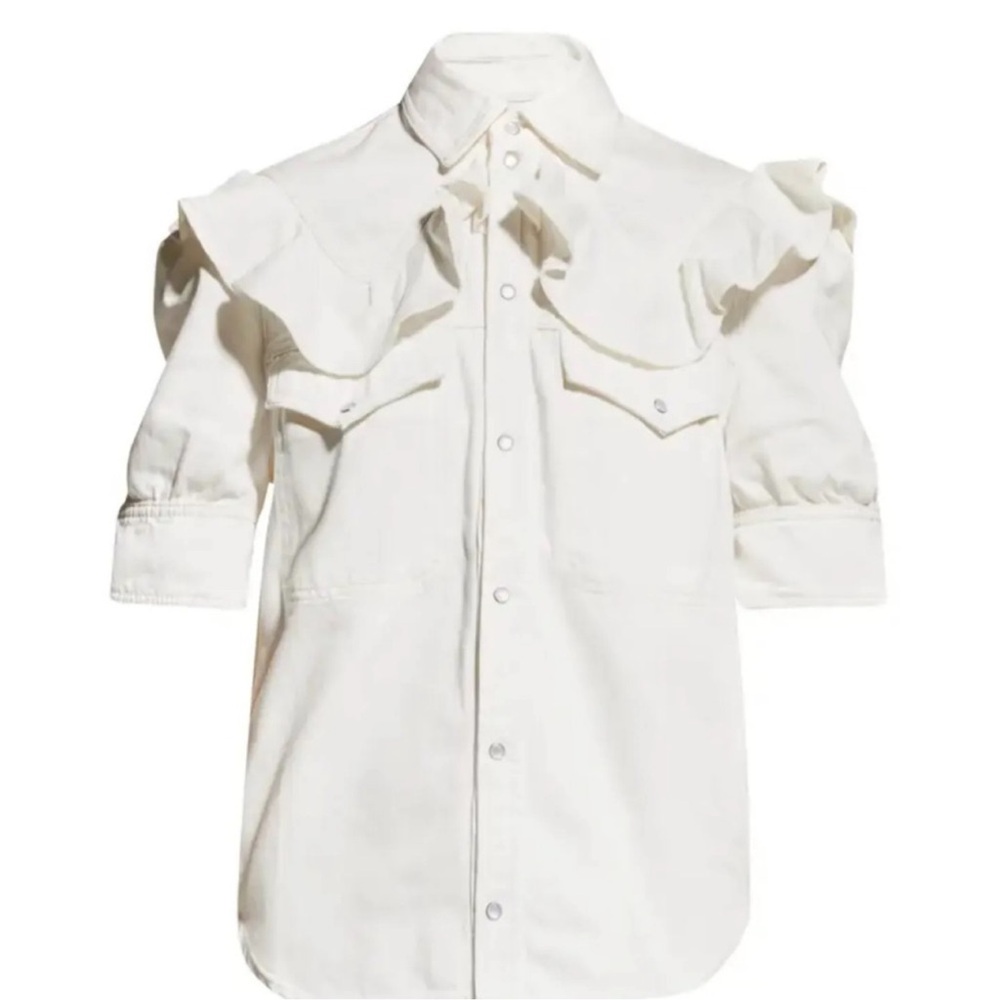 Zadig Voltaire white denim Jacket button down shirt Top L - Picture 5 of 10